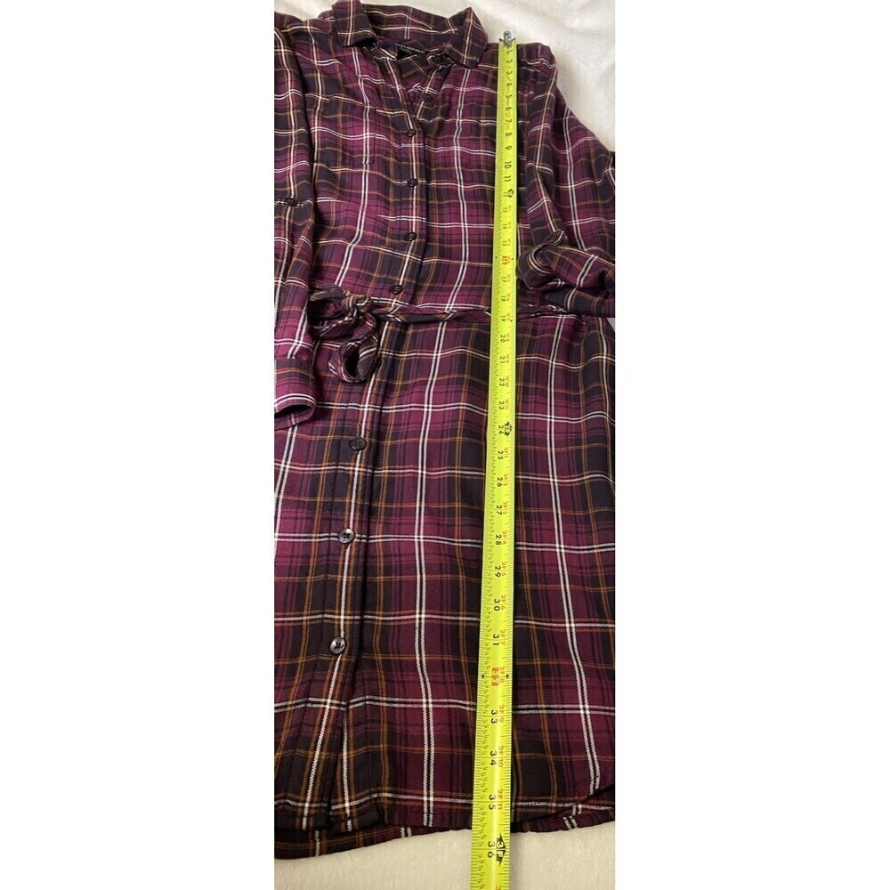 Banana Republic Women’s Plum Plaid, Button Down, Tie Waist Shirt Dress Size 2 - Picture 4 of 16